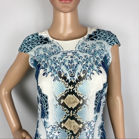 NEW JUST CAVALLI BLUE WAVE PRINT JERSEY DRESS - Picture 3 of 9